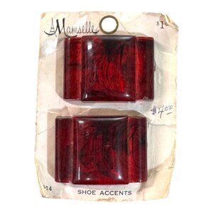 Vintage Mamselle Red Lucite Bakelite Tortoise Art Deco Shoe Clips NEW OLD STOCK